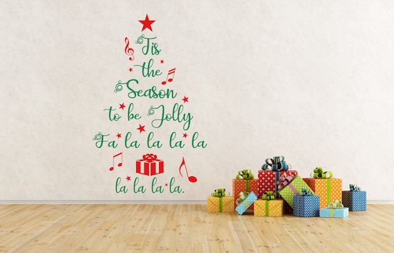 Christmas Word Tree "Tis the season to be Jolly" self adhesive vinyl decal sticker for walls, windows (v343)