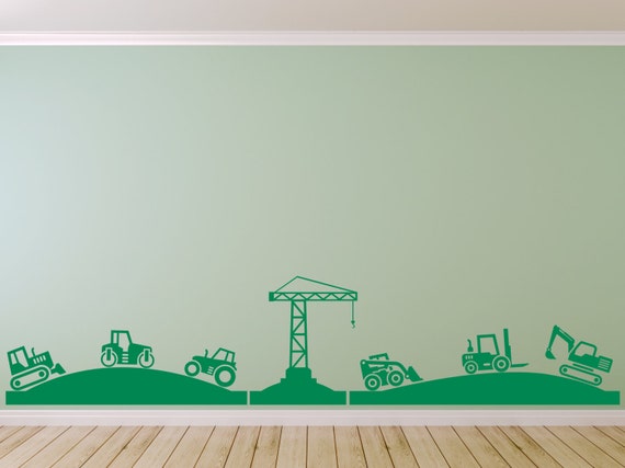 Tractor, Diggers & Crane Landscape for Boy's bedroom. Vinyl wall art decal sticker. Any colour and size.(#29)