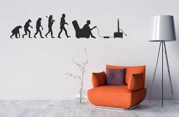 Evolution of Man to Gamer. Vinyl wall art decal sticker. Any colour and size. (#175)