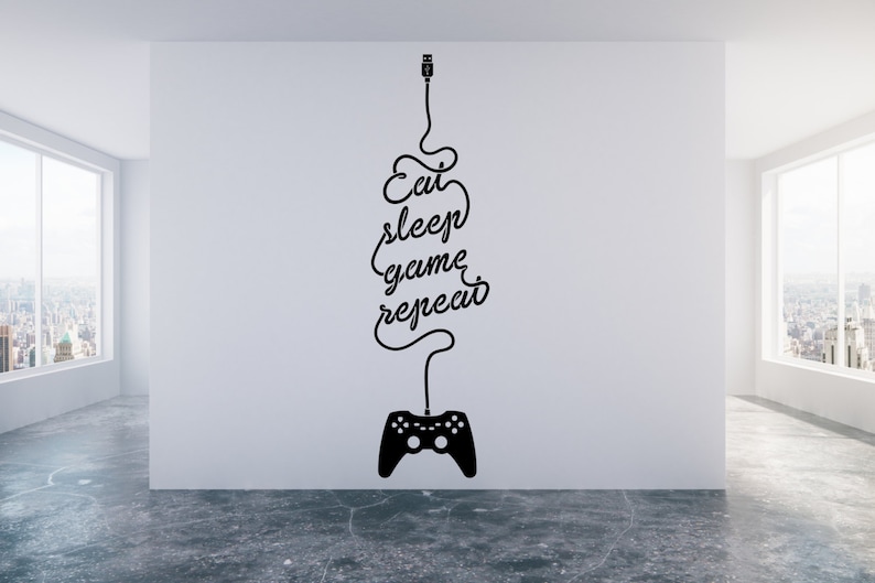 Eat, Sleep, Game, Repeat, Bedroom, Den, Rest Area. Xbox, Play Station Any colour and size. Vinyl wall art decal sticker quote. 140 image 1