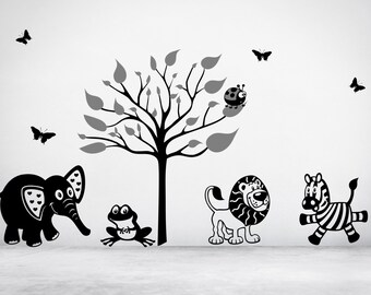 Jungle Animals & Tree Wall Decal Sticker. Any Combination of Colours and a choice of sizes.(#33)