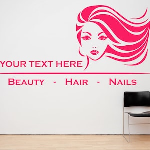 Custom Hair, Beauty & Nails Salon Shop. Wall/Window Shop art, vinyl decal sticker. Various colours and size options.(#224)