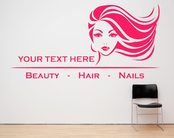 Custom Hair, Beauty & Nails Salon Shop. Wall/Window Shop art, vinyl decal sticker. Various colours and size options.(#224)