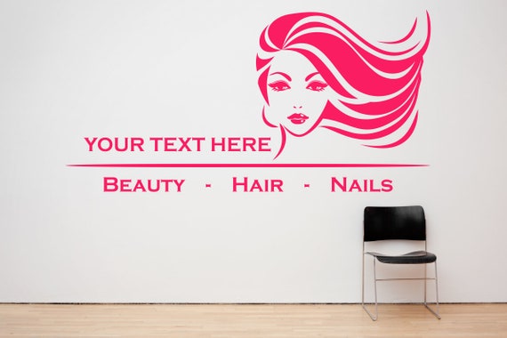 Custom Hair, Beauty & Nails Salon Shop. Wall/Window Shop art, vinyl decal sticker. Various colours and size options.(#224)
