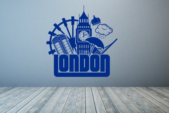 London Eye, Phone box, Big Ben landscape wall decal sticker art. Any colour & Size.