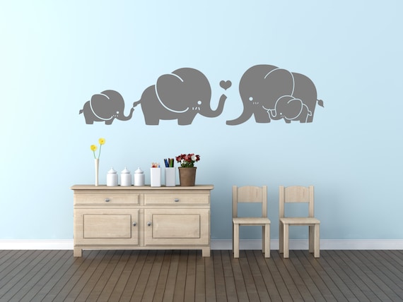 Elephant Line Family Group Wall, Bedroom, Nursery, Playroom Decal Sticker Art.(#130)
