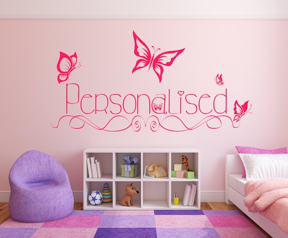 Personalized name with butterflies. Vinyl wall art decal sticker quote. Any color and size.(#3)