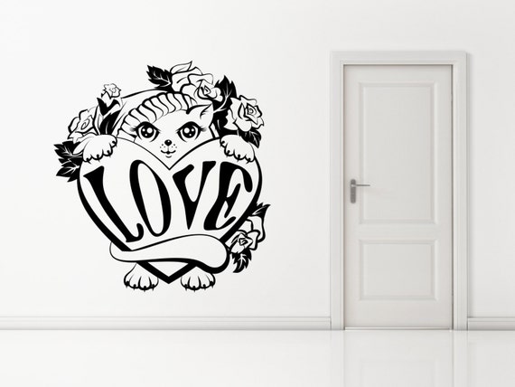 Love Kitten & Heart. Any colour and a choice of sizes.(#98)