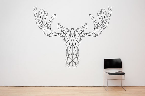 Geometric Moose Elk Trophy Head Vinyl wall sticker decal art. Any colour and a choice of sizes.(#249)