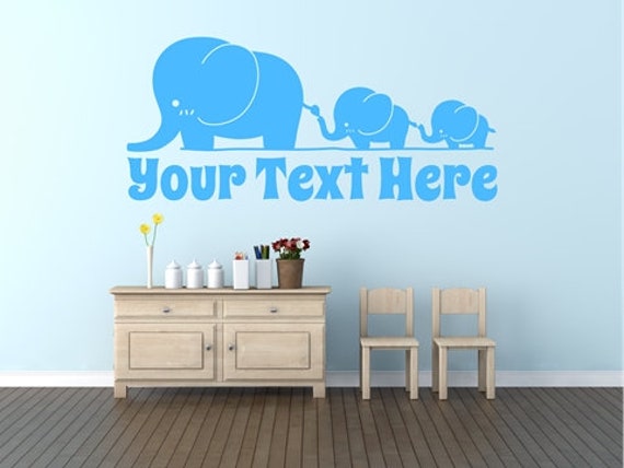 Personalised Elephant Line Family Group. Wall Decal Sticker Art.(#165)