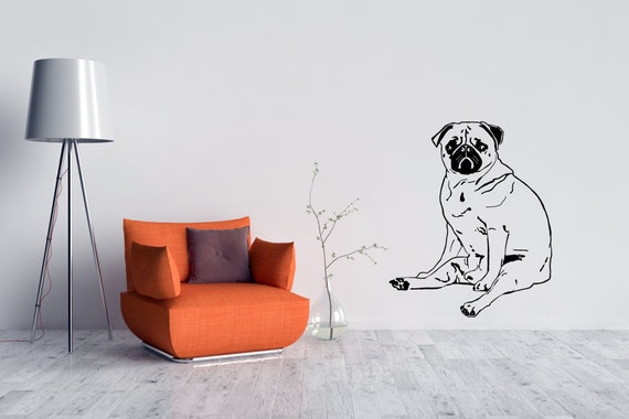 Seated Pug Pet Dog Wall Sticker Decal Art. Any colour and a choice of sizes.(#327)