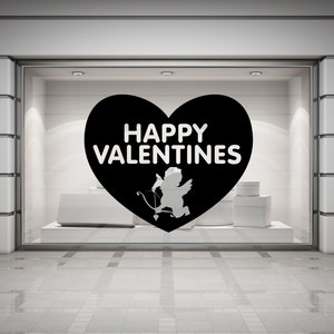 Happy Valentines Cupid & Heart Wall/Window Decal Sticker. Any colour and size.103 image 3