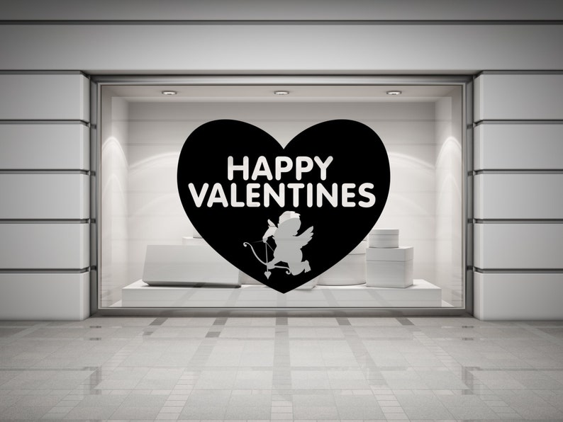 Happy Valentines Cupid & Heart Wall/Window Decal Sticker. Any colour and size.103 image 3