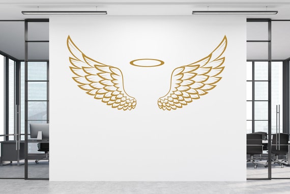 Spread Angel Wings & Halo Vinyl wall sticker decal art. Any colour and a choice of sizes.(#303a)