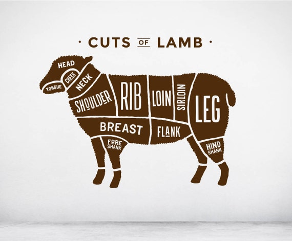 Butchers Cuts of Lamb Vinyl wall sticker decal art. Any colour and a choice of sizes. (#201)