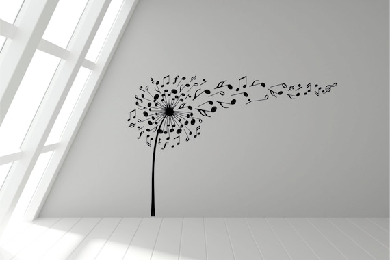 Dandelion Musical Notes Blowing in the Wind, Wall Sticker Decal Art. Any colour and a choice of sizes.(#147)