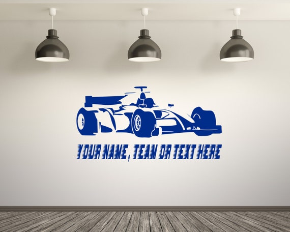 F1 Racing Car and Personalized Text/Name/Team. Wall vinyl sticker decal.(#142)