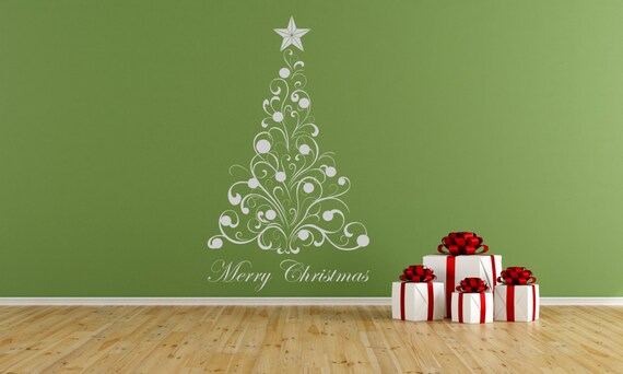 Christmas Tree & Baubles self adhesive vinyl decal sticker for walls, windows and mirrors.(#61)