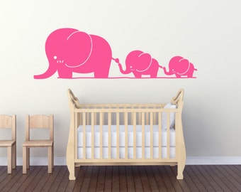 Elephant Line Family Group Wall, Bedroom, Nursery, Playroom Decal Sticker Art.(#129)