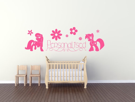 Personalised Name, My Little Pony Style with Flowers . Vinyl wall art decal sticker quote. Any colour and size. (#160)