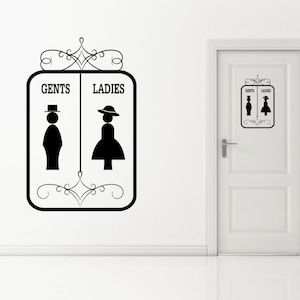 Gents & Ladies Toilet Bathroom Sign Wall Decal Sticker. Any color and size.