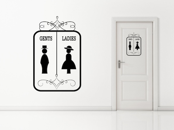 Gents & Ladies Toilet Bathroom Sign Wall Decal Sticker. Any color and size.