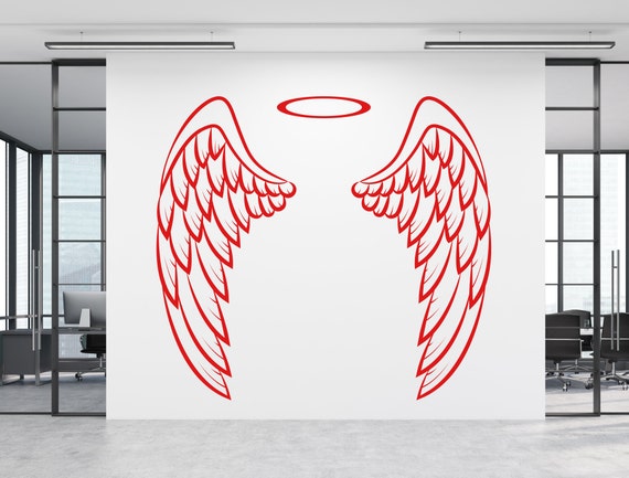 Angel Wings & Halo Vinyl wall sticker decal art. Any colour and a choice of sizes.(#302b)