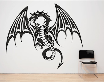 Sticker mural dragon volant cracheur de feu mythique. (*68)