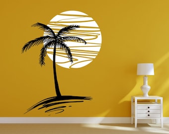 Exotic Palm Tree & Sunset. Vinyl wall art decal sticker quote. Any colour and size.(#21)