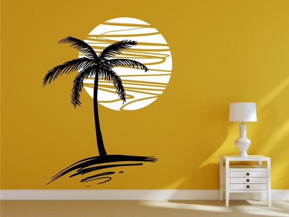 Exotic Palm Tree & Sunset. Vinyl wall art decal sticker quote. Any colour and size.(#21)