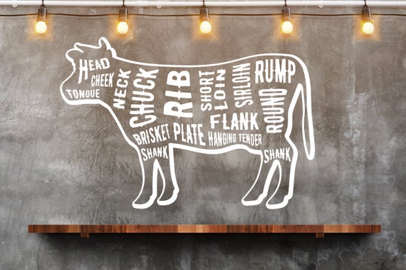 Butchers Cuts of Beef Cow Meat Joints Wall Decal Sticker Art Any Colour Any Size 