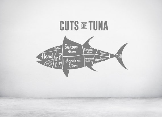 Cuts of Tuna & Sushi restaurant Vinyl wall sticker decal art. Any colour and a choice of sizes. (v339)