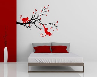 Monkey, tree, branch, leaves. Nature Vinyl wall art decal sticker. Any colour combination and a choice of sizes. (#171)