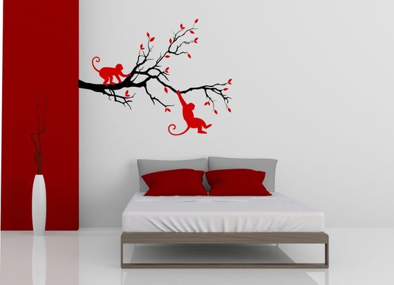 Monkey, tree, branch, leaves. Nature Vinyl wall art decal sticker. Any colour combination and a choice of sizes. (#171)