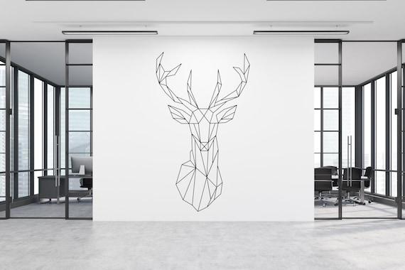 Geometric Stags Head Vinyl wall sticker decal art. Any colour and a choice of sizes.(#247)