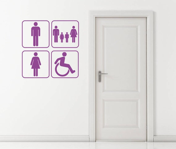 Ladies, Gents, Family & Disabled Toilet Bathroom Restroom Sign Wall Decal Sticker. Any color and size.(#211)