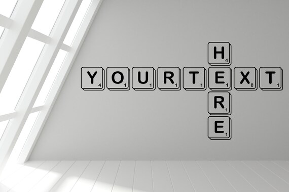 Personalised Scrabble Wall Decal Sticker. Any Text/Colour & Size. (#114)