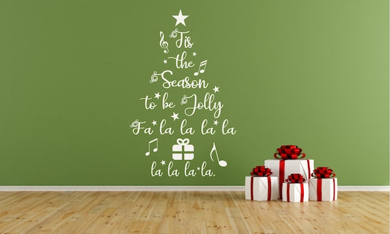 Christmas Tree "Tis the season to be Jolly" self adhesive vinyl decal sicker for walls, windows and mirrors v342