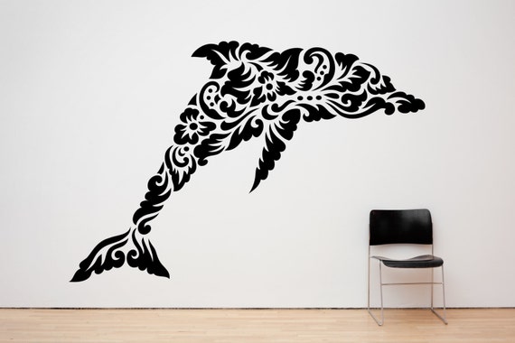 Dolphin Tribal Pattern. Vinyl wall art decal sticker. Any colour and size.(*66)