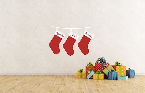 Personalised Christmas Stockings. Any colour. Self adhesive vinyl decal sticker for walls, windows and mirrors.