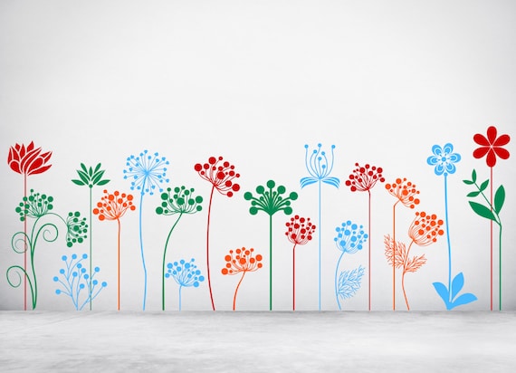 Mixed Flower Set. Vinyl wall art decal sticker. Any colour and size.