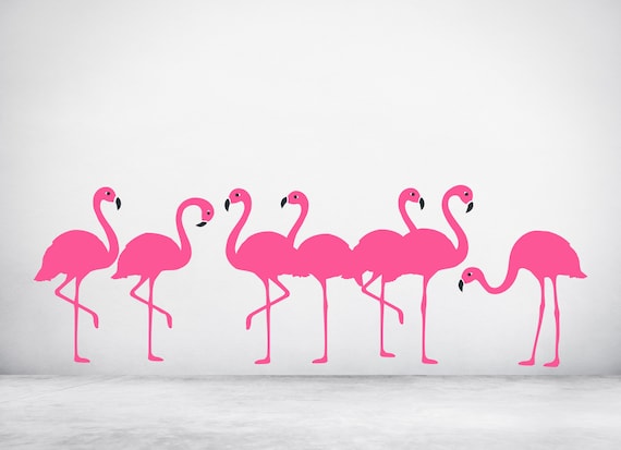 Flamingo Flock Vinyl wall sticker decal art. Any colour and a choice of sizes.(#334)