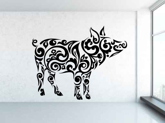 Pig, Tribal Pattern. Vinyl wall sticker decal art. Any colour and a choice of sizes.
