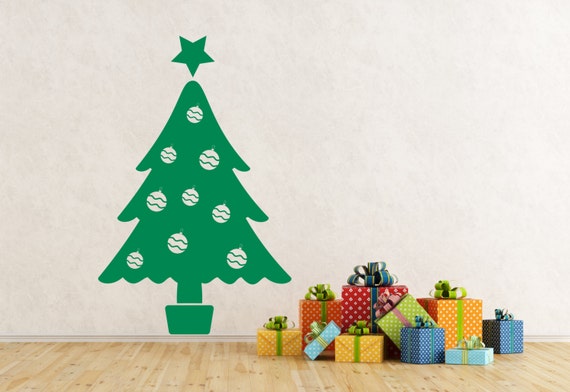 Christmas Tree with Baubles & Star self adhesive vinyl decal sticker for walls, windows and mirrors.(#56)
