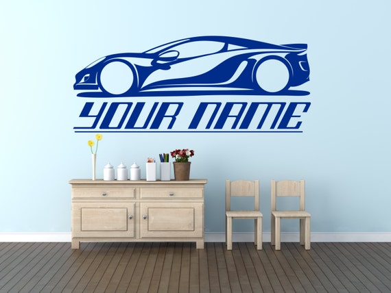 Sports Car & Personalized Name. Wall vinyl sticker decal.(#120)