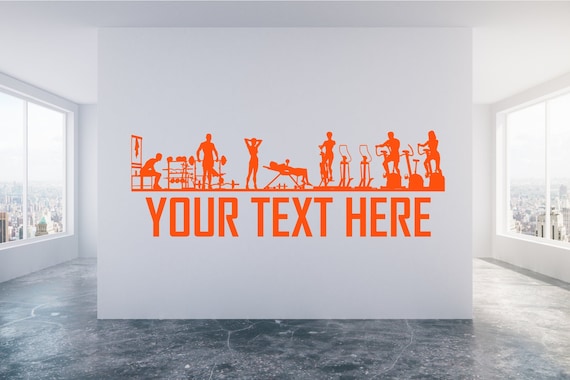 Gym People & Equipment Personalised, add your own text, Decal Sign Sticker for Windows, Walls and more. Any size and colour (#279)