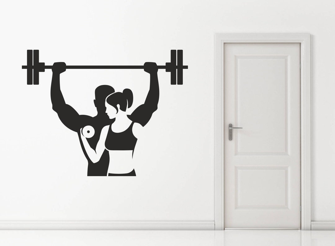 Gym Man and Woman Weights Sign Decal Sticker for Windows, Walls and ...