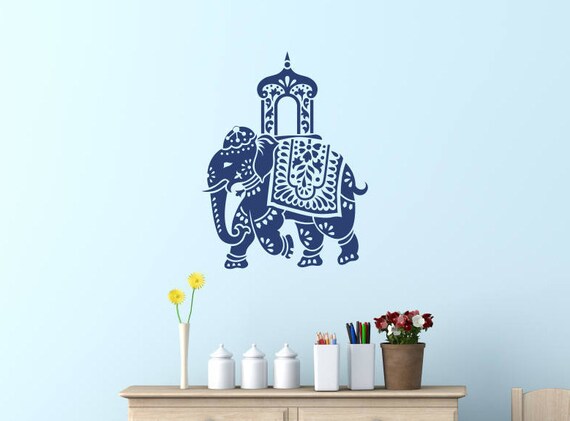Decorated Wedding Elephant, Royal Indian Elephant festival of Rajasthan. Vinyl wall sticker decal art. Any colour choice of sizes.(#168)