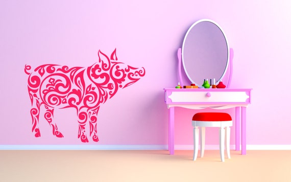 Pig, Tribal Pattern. Vinyl wall sticker decal art. Any colour and a choice of sizes.(#47)