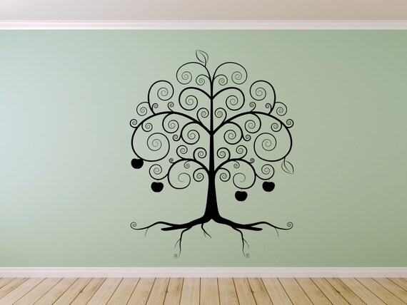 Swirly Apple Tree. Vinyl wall art decal sticker. Any color and size.(#12)